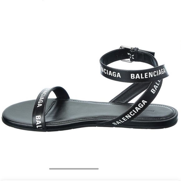 Balenciaga Black Leather Logo Strap Sandals - Picture 2 of 9